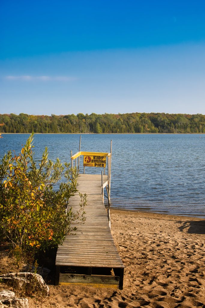 kids fishing pier on Miller Lake at Miller's Family Camp
