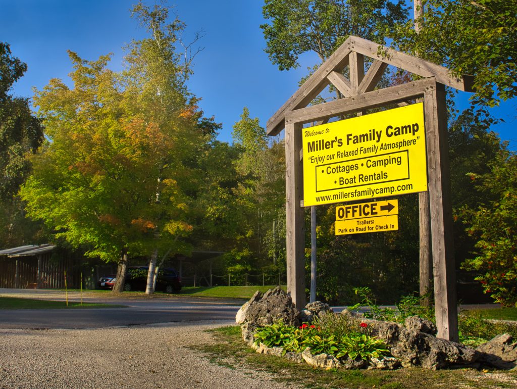 main entrance sign of Miller's Family Camp